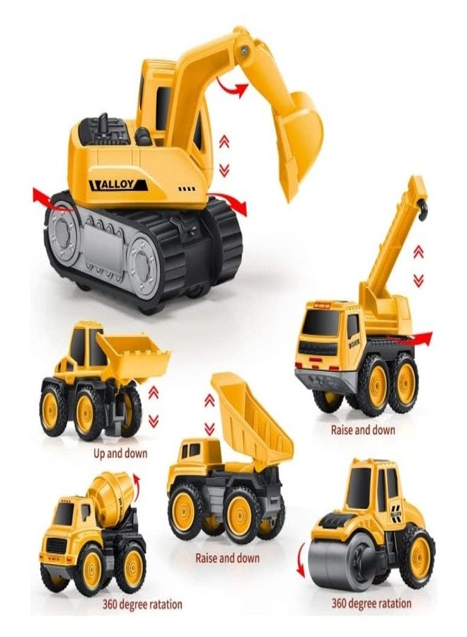 Globular 6 in 1 Engineering Construction Team Set Included Dumper, Excavator, Bullldozer, Crane, Loader Excavator, Cement Mixture Friction Truck Toys Set for 2+ Year Children - Image 2